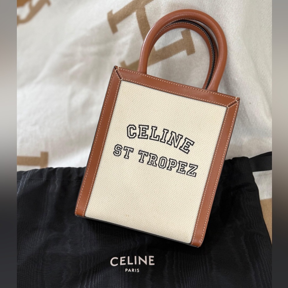 Celine Canvas and Leather Mini St. Tropez Vertical Cabas Tote